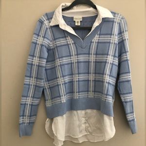 Blue Plaid Checkered Collared Sweater